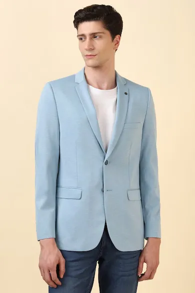 Men Blue Textured Casual Blazer